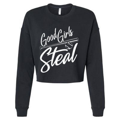 Softball Art For Women Good Girl Steal Baseball Pitcher Cropped Pullover Crew