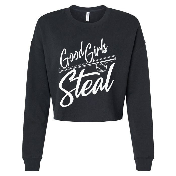 Softball Art For Women Good Girl Steal Baseball Pitcher Cropped Pullover Crew