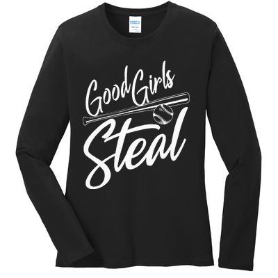 Softball Art For Women Good Girl Steal Baseball Pitcher Ladies Long Sleeve Shirt