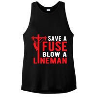 Save A Fuse Blow A Lineman Funny Lineman Ladies PosiCharge Tri-Blend Wicking Tank