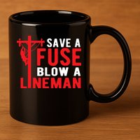 Save A Fuse Blow A Lineman Funny Lineman 11oz C Handle Ceramic Mug