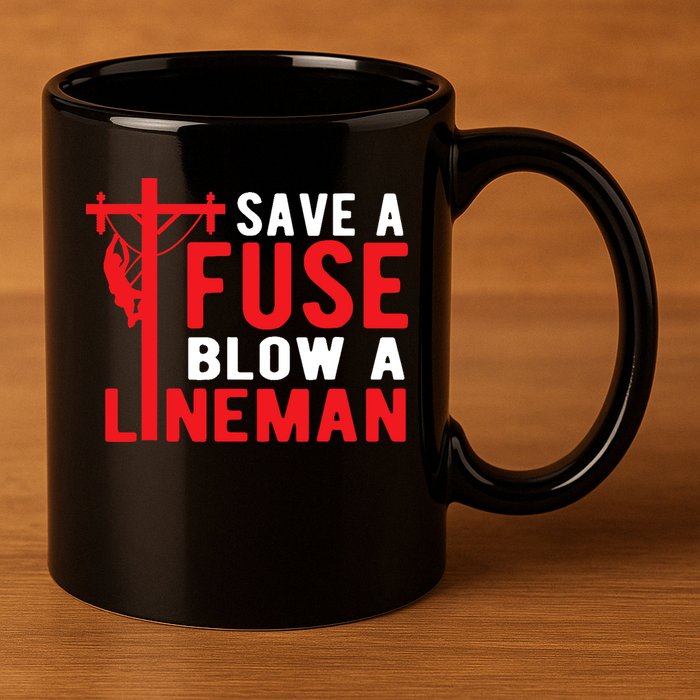 Save A Fuse Blow A Lineman Funny Lineman 11oz C Handle Ceramic Mug