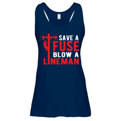 Save A Fuse Blow A Lineman Funny Lineman Ladies Essential Flowy Tank