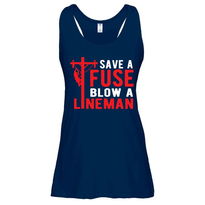 Save A Fuse Blow A Lineman Funny Lineman Ladies Essential Flowy Tank