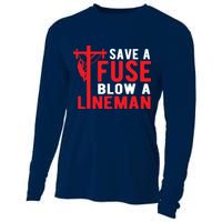 Save A Fuse Blow A Lineman Funny Lineman Cooling Performance Long Sleeve Crew