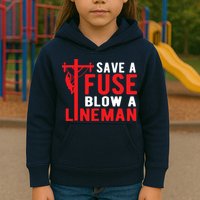 Save A Fuse Blow A Lineman Funny Lineman Kids Hoodie