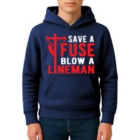 Save A Fuse Blow A Lineman Funny Lineman Kids Hoodie