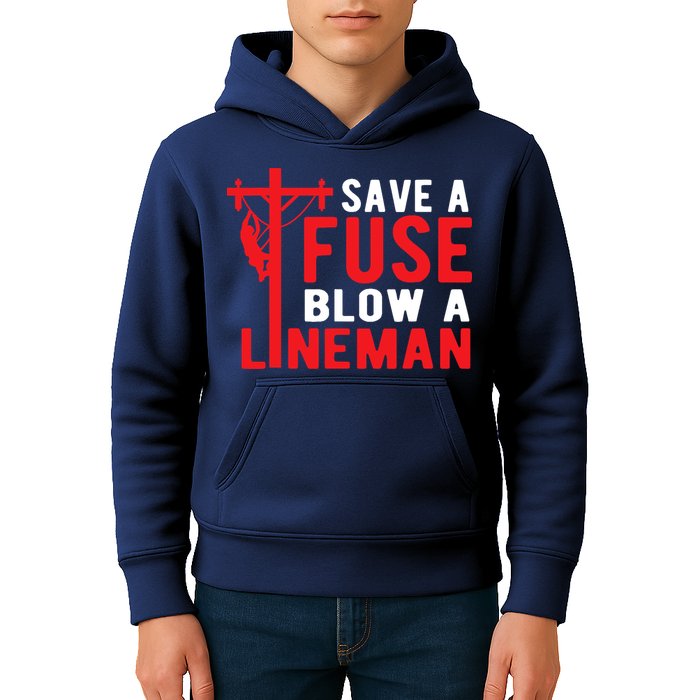 Save A Fuse Blow A Lineman Funny Lineman Kids Hoodie