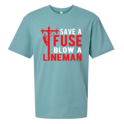 Save A Fuse Blow A Lineman Funny Lineman Sueded Cloud Jersey T-Shirt