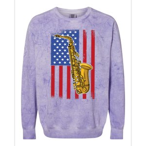 Saxophone American Flag 4th Of July Musical Instrut Cool Gift Colorblast Crewneck Sweatshirt