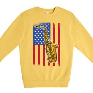 Saxophone American Flag 4th Of July Musical Instrut Cool Gift Premium Crewneck Sweatshirt