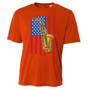 Saxophone American Flag 4th Of July Musical Instrut Cool Gift Cooling Performance Crew T-Shirt