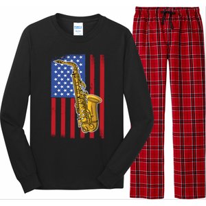 Saxophone American Flag 4th Of July Musical Instrut Cool Gift Long Sleeve Pajama Set