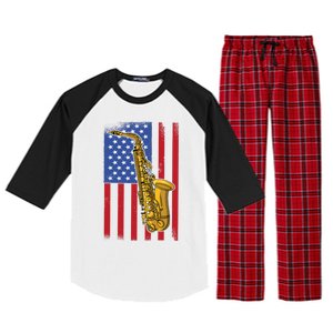 Saxophone American Flag 4th Of July Musical Instrut Cool Gift Raglan Sleeve Pajama Set