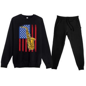 Saxophone American Flag 4th Of July Musical Instrut Cool Gift Premium Crewneck Sweatsuit Set