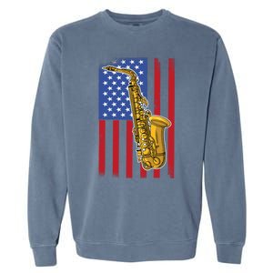 Saxophone American Flag 4th Of July Musical Instrut Cool Gift Garment-Dyed Sweatshirt