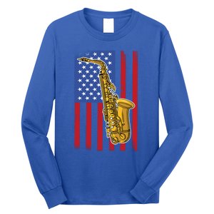 Saxophone American Flag 4th Of July Musical Instrut Cool Gift Long Sleeve Shirt