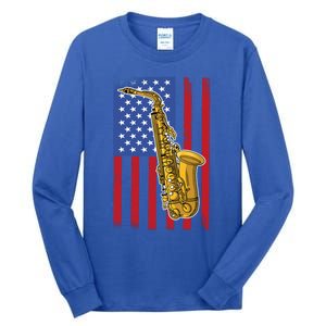 Saxophone American Flag 4th Of July Musical Instrut Cool Gift Tall Long Sleeve T-Shirt