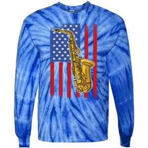 Saxophone American Flag 4th Of July Musical Instrut Cool Gift Tie-Dye Long Sleeve Shirt