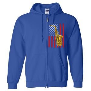 Saxophone American Flag 4th Of July Musical Instrut Cool Gift Full Zip Hoodie