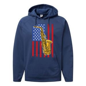 Saxophone American Flag 4th Of July Musical Instrut Cool Gift Performance Fleece Hoodie