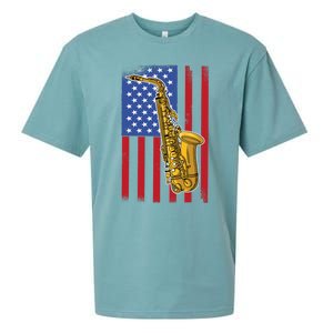 Saxophone American Flag 4th Of July Musical Instrut Cool Gift Sueded Cloud Jersey T-Shirt