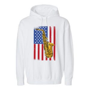 Saxophone American Flag 4th Of July Musical Instrut Cool Gift Garment-Dyed Fleece Hoodie