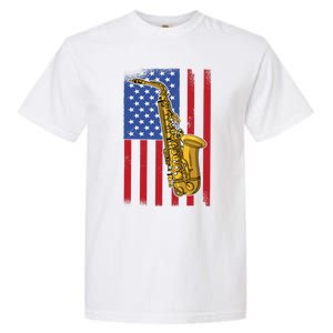 Saxophone American Flag 4th Of July Musical Instrut Cool Gift Garment-Dyed Heavyweight T-Shirt