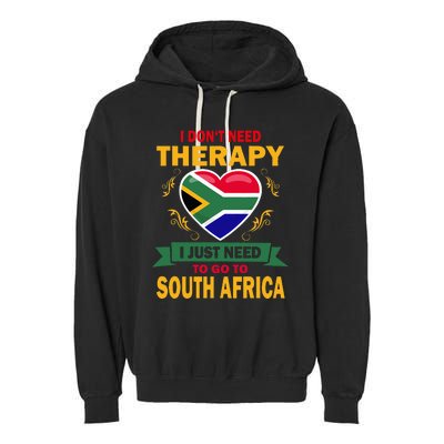 South African Flag Vacation Gift Therapy Funny South Africa Garment-Dyed Fleece Hoodie