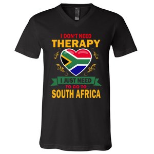 South African Flag Vacation Gift Therapy Funny South Africa V-Neck T-Shirt