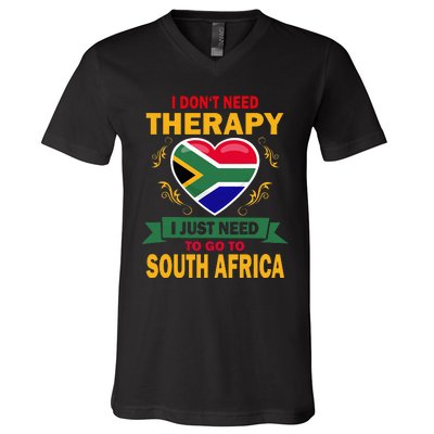 South African Flag Vacation Gift Therapy Funny South Africa V-Neck T-Shirt