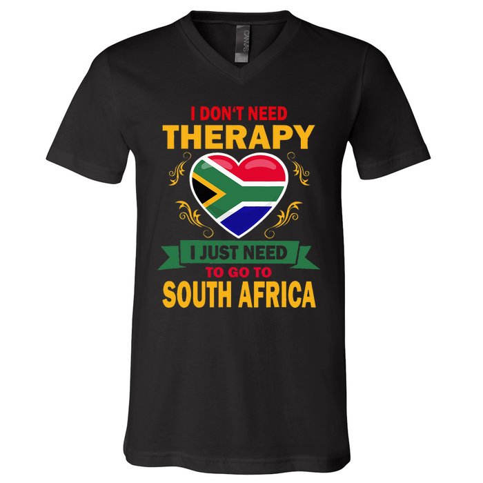 South African Flag Vacation Gift Therapy Funny South Africa V-Neck T-Shirt