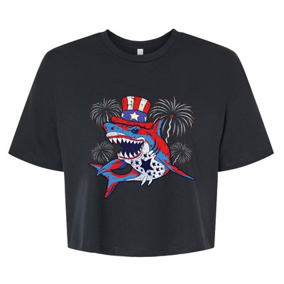 Shark American Flag 4th Of July Jawsome Patriotic Animal Bella+Canvas Jersey Crop Tee