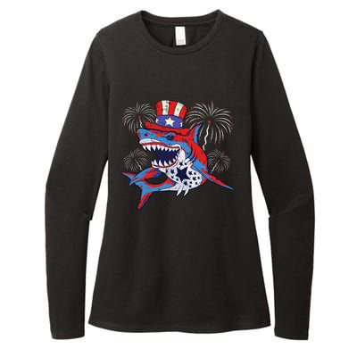 Shark American Flag 4th Of July Jawsome Patriotic Animal Womens CVC Long Sleeve Shirt