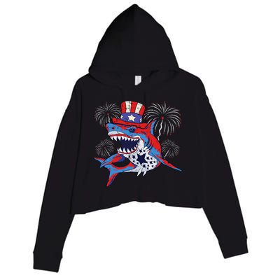 Shark American Flag 4th Of July Jawsome Patriotic Animal Crop Fleece Hoodie