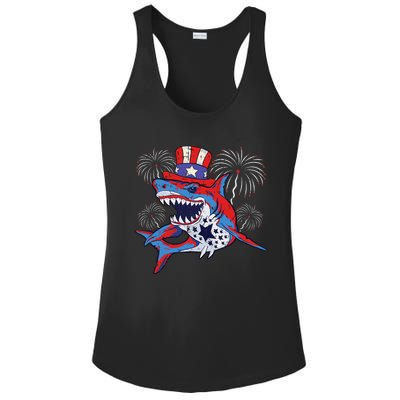 Shark American Flag 4th Of July Jawsome Patriotic Animal Ladies PosiCharge Competitor Racerback Tank