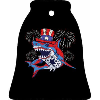 Shark American Flag 4th Of July Jawsome Patriotic Animal Ceramic Bell Ornament