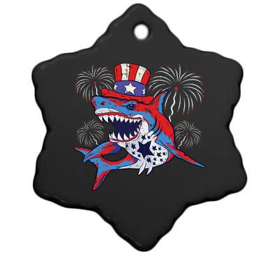 Shark American Flag 4th Of July Jawsome Patriotic Animal Ceramic Star Ornament