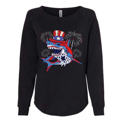 Shark American Flag 4th Of July Jawsome Patriotic Animal Womens California Wash Sweatshirt