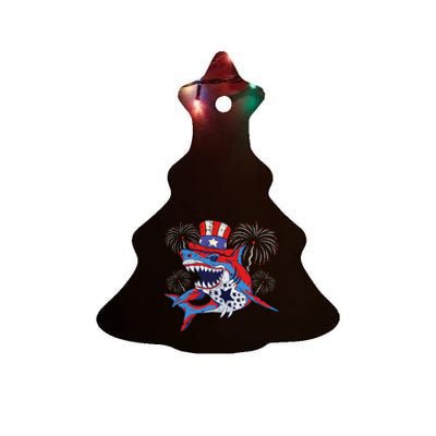 Shark American Flag 4th Of July Jawsome Patriotic Animal Ceramic Tree Ornament