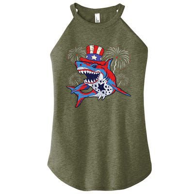 Shark American Flag 4th Of July Jawsome Patriotic Animal Women's Perfect Tri Rocker Tank