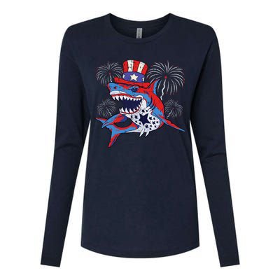 Shark American Flag 4th Of July Jawsome Patriotic Animal Womens Cotton Relaxed Long Sleeve T-Shirt