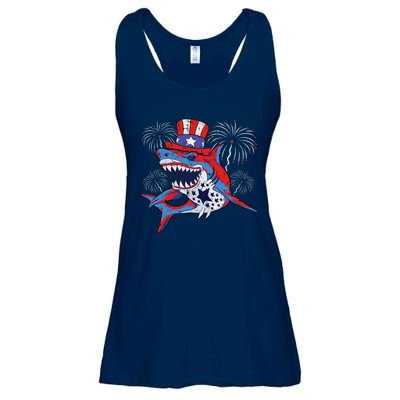 Shark American Flag 4th Of July Jawsome Patriotic Animal Ladies Essential Flowy Tank