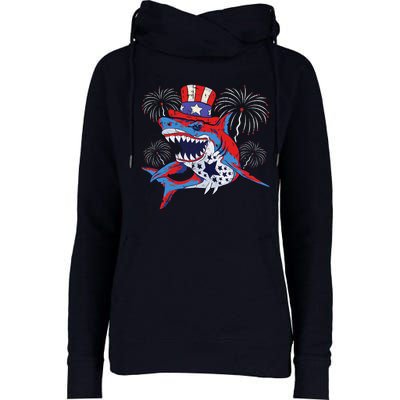 Shark American Flag 4th Of July Jawsome Patriotic Animal Womens Funnel Neck Pullover Hood