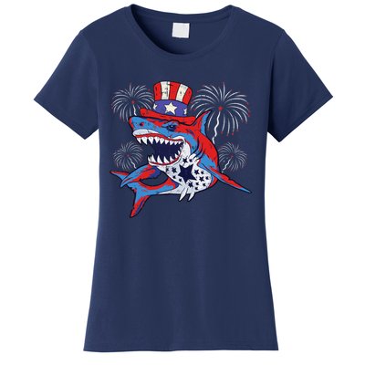 Shark American Flag 4th Of July Jawsome Patriotic Animal Women's T-Shirt