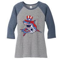 Shark American Flag 4th Of July Jawsome Patriotic Animal Women's Tri-Blend 3/4-Sleeve Raglan Shirt