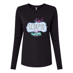 Scorpio Af Floral Label / Funny Zodiac Scorpio Birthday Funny Gift Womens Cotton Relaxed Long Sleeve T-Shirt