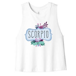 Scorpio Af Floral Label / Funny Zodiac Scorpio Birthday Funny Gift Women's Racerback Cropped Tank