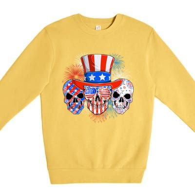 Skull American Flag 4th Of July Patriotic Usa Funny Great Gift Premium Crewneck Sweatshirt