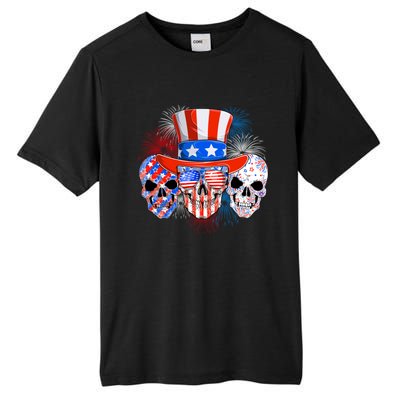 Skull American Flag 4th Of July Patriotic Usa Funny Great Gift Tall Fusion ChromaSoft Performance T-Shirt